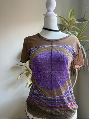Marc Aurel Nude & Purple Mesh Short Sleeve Graphic Y2k Tee